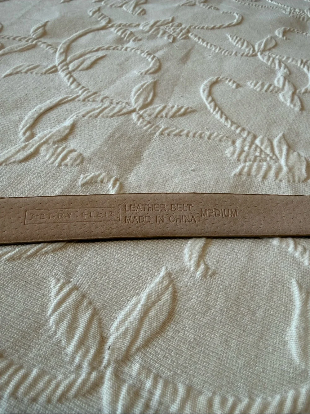 Perry Ellis Women’s Tan Ostrich Embossed Leather Belt Gold Buckle M